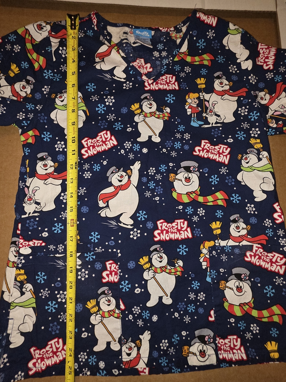 Frosty the Snowman Navy Blue Holiday Print Women's Top